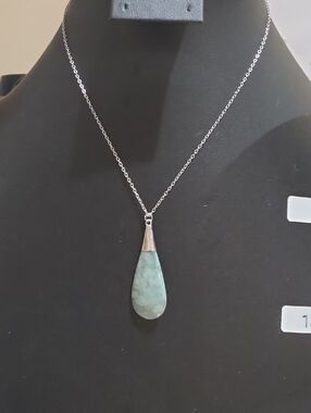 Sterling Teardrop Amazonite Gemstone Pendant Necklace